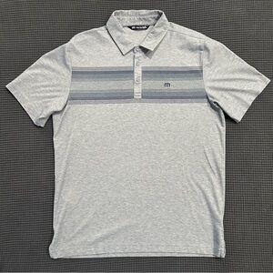 TravisMathew Gray Striped Polo Shirt Men’s Size Large Pima Cotton Blend
